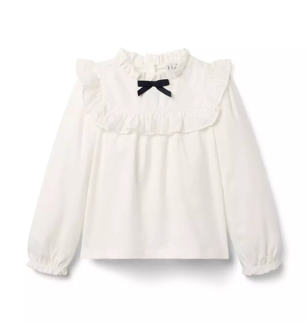 JANIE & JACK NIÑA BLUSA BOW COLLAR M/L IVORY