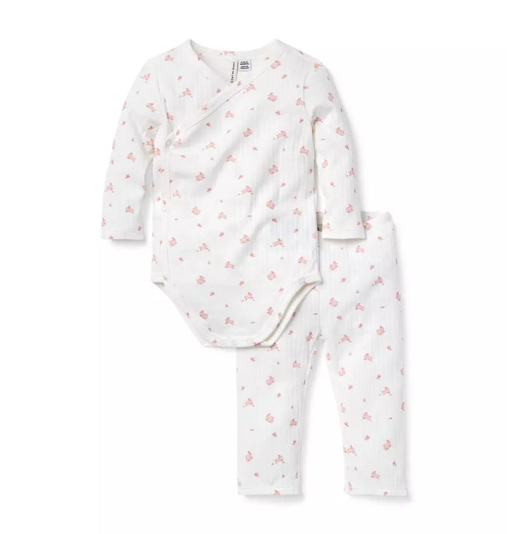 JANIE & JACK BEBE NIÑA CONJ. DE PANTALON BUNNY ORGANIC PINK