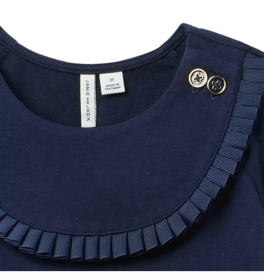 JANIE & JACK NIÑA BLUSA PLEAT YOKE TOP R1A NAVY