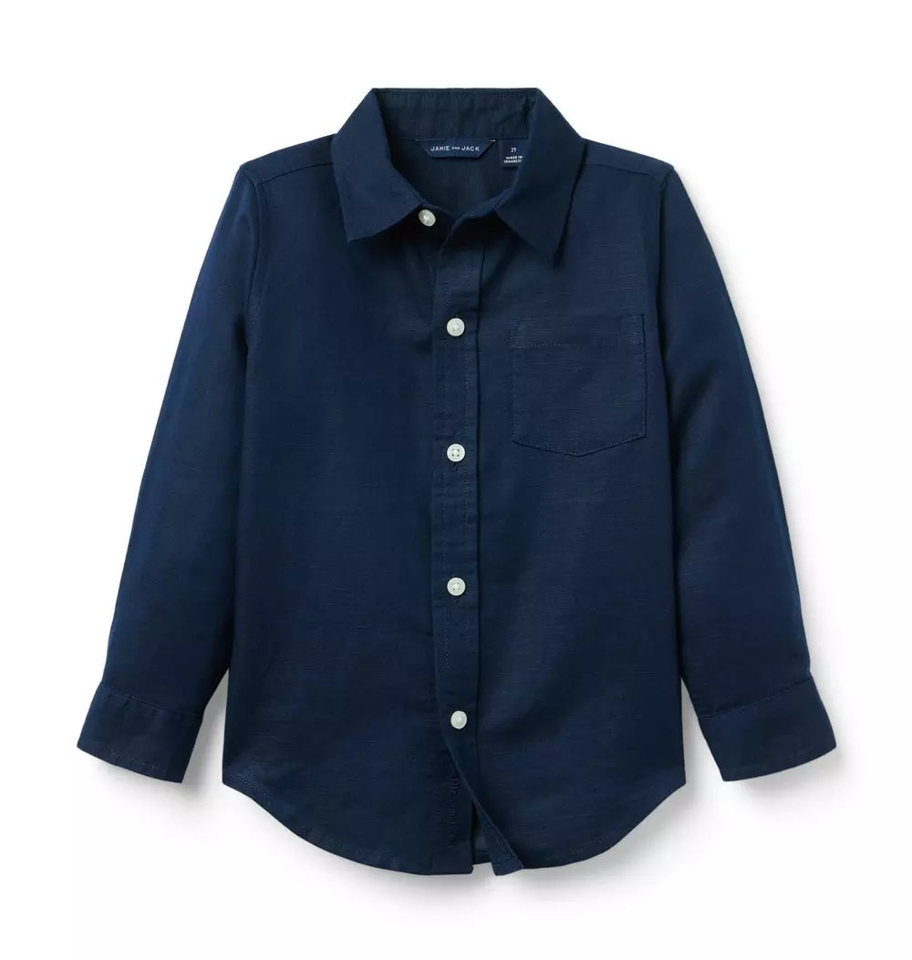 JANIE & JACK NIÑO CAMISA THE LINEN COTTON MARINE