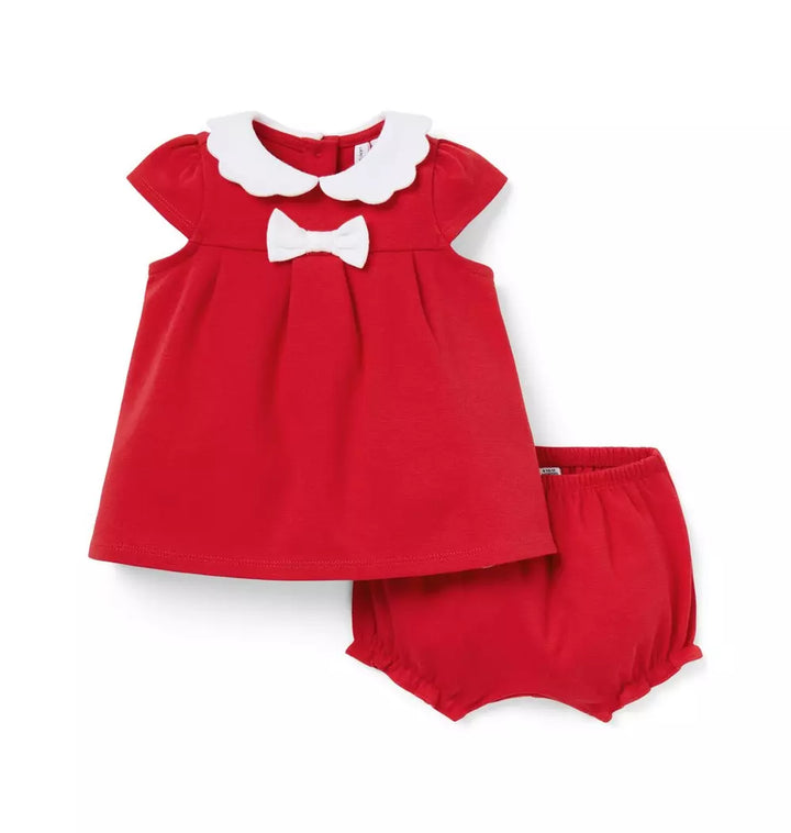 JANIE & JACK BEBE NIÑA CONJ. DE SHORT SCALLOP COLLAR PONTE M/C RED