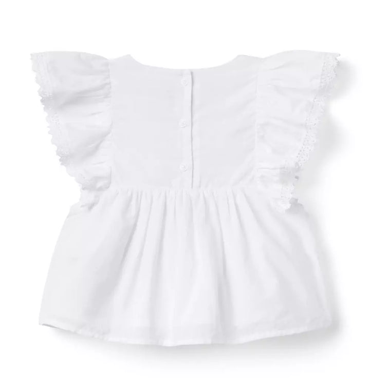 JANIE & JACK NIÑA BLUSA LACE TRIM FLUTTER SLEEVE