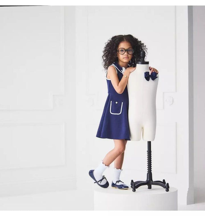 JANIE & JACK NIÑA VESTIDO THE CLASSIC BOW PONTE NAVY BLUE