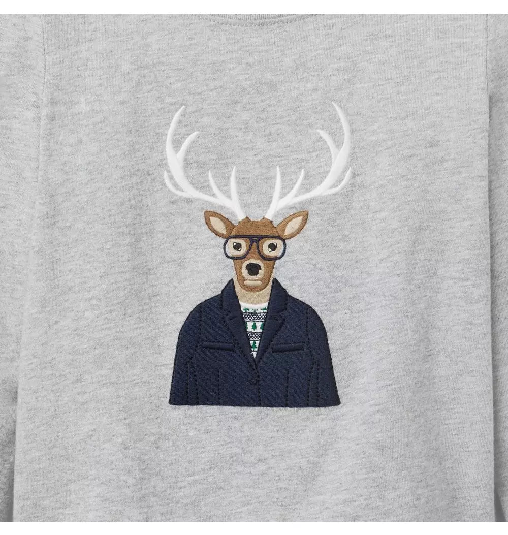 JANIE & JACK NIÑO TSHIRT HEATHER DEER GRAPHIC M/L GREY