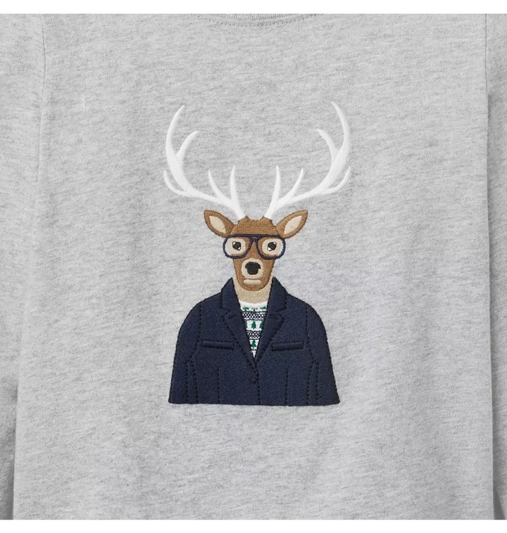 JANIE & JACK NIÑO TSHIRT HEATHER DEER GRAPHIC M/L GREY