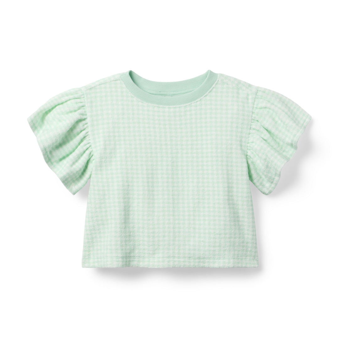 Janie &amp; Jack Tshirt Gingham Terry M/c Green para Niña