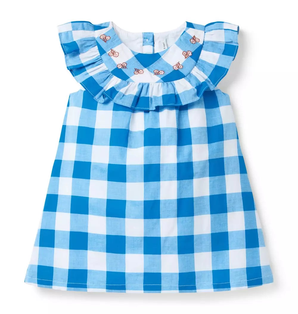 JANIE & JACK NIÑA VESTIDO GINGHAM BLUE