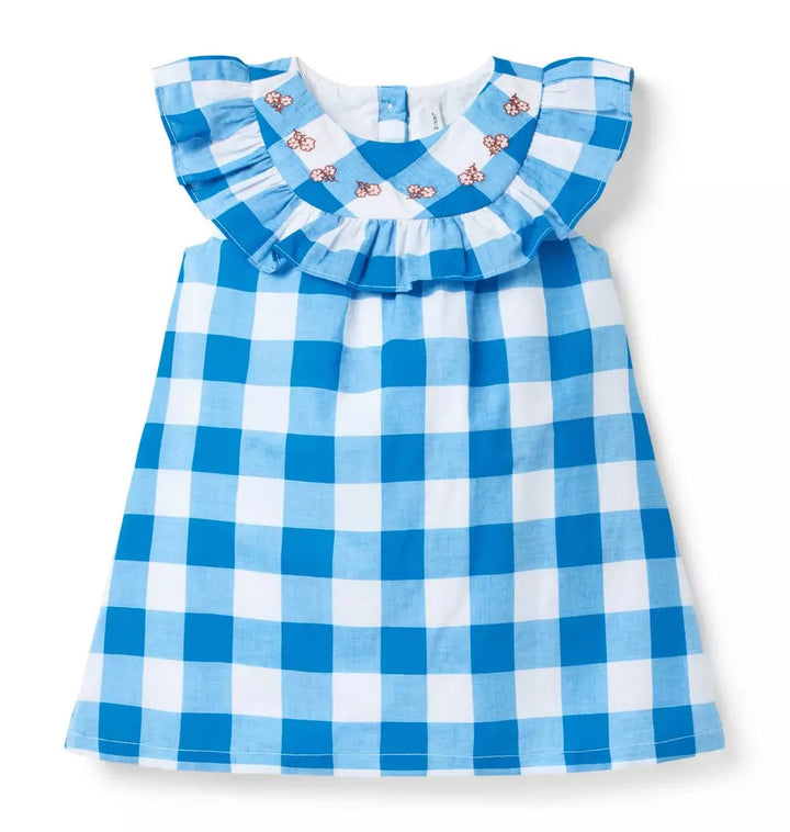 JANIE & JACK NIÑA VESTIDO GINGHAM BLUE