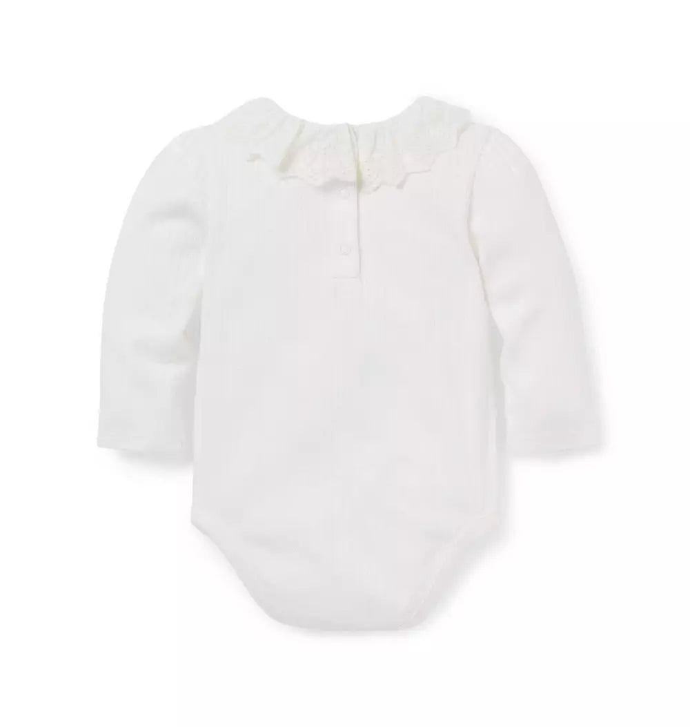 JANIE & JACK BEBE NIÑA BODY EYELET RUFFLE COLLAR M/L PINK