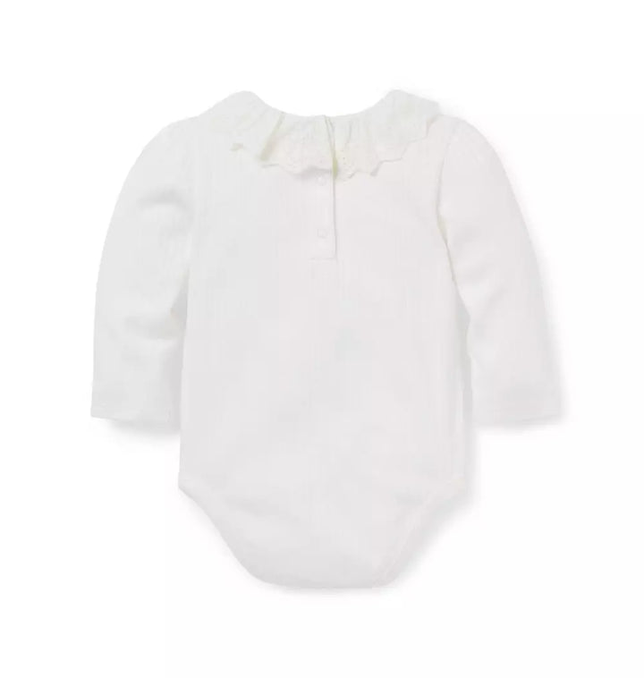 JANIE & JACK BEBE NIÑA BODY EYELET RUFFLE COLLAR M/L PINK