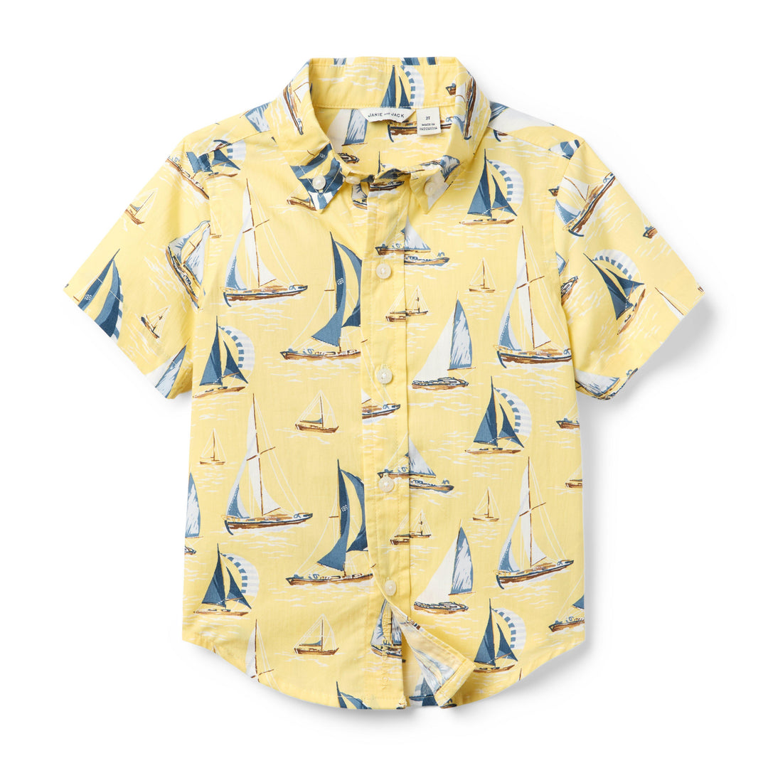 Janie &amp; Jack Camisa Boat M/c Yellow para Bebé Niño