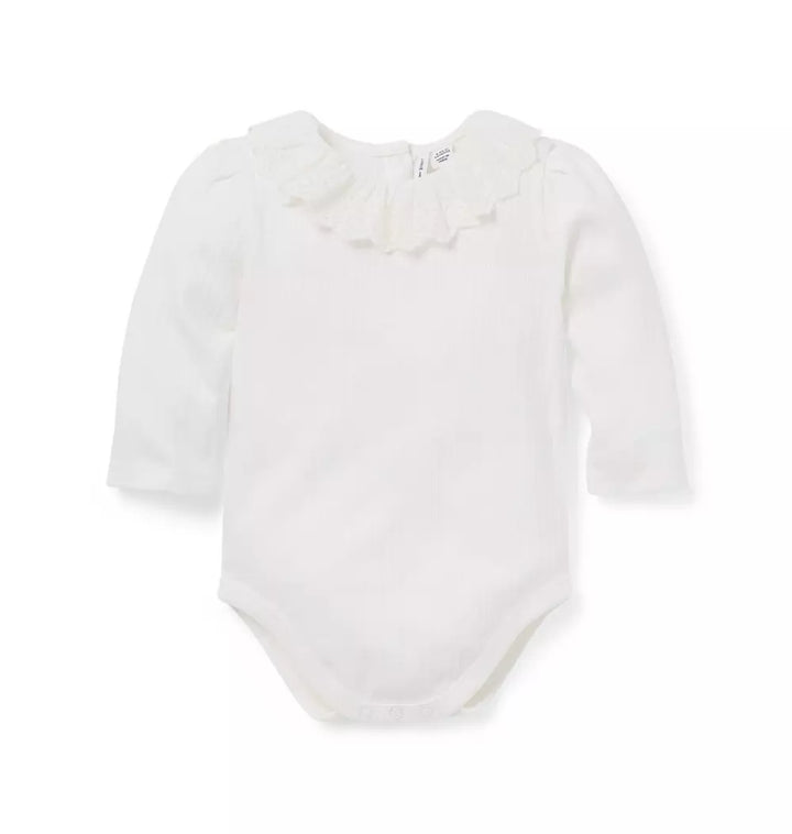 JANIE & JACK BEBE NIÑA BODY EYELET RUFFLE COLLAR M/L PINK