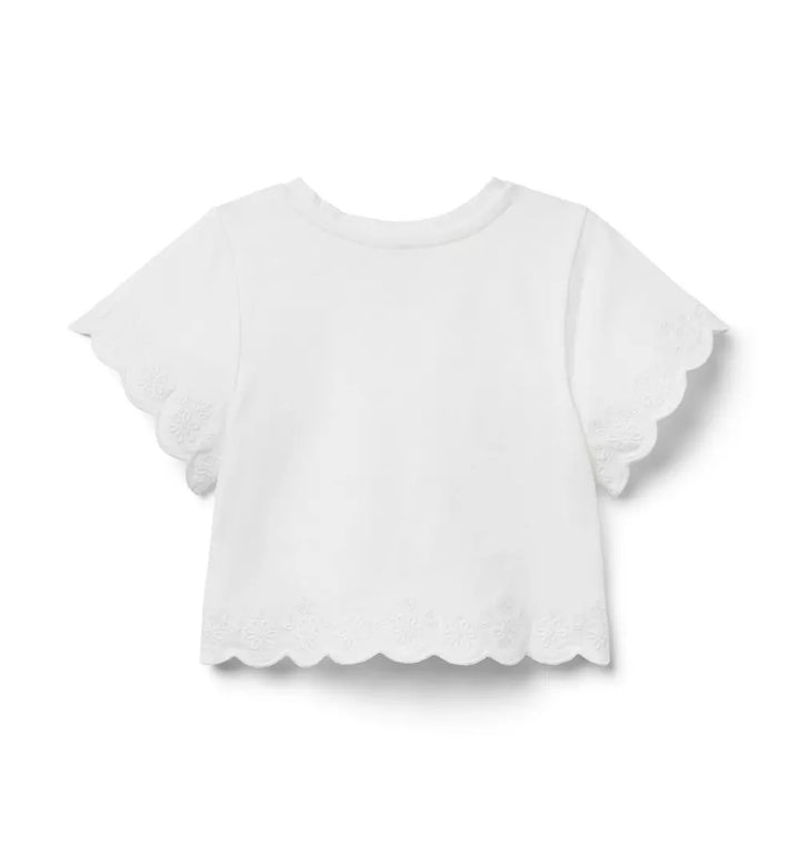 JANIE & JACK NIÑA TSHIRT EMBROIDERED EYELET TRIM M/C WHITE