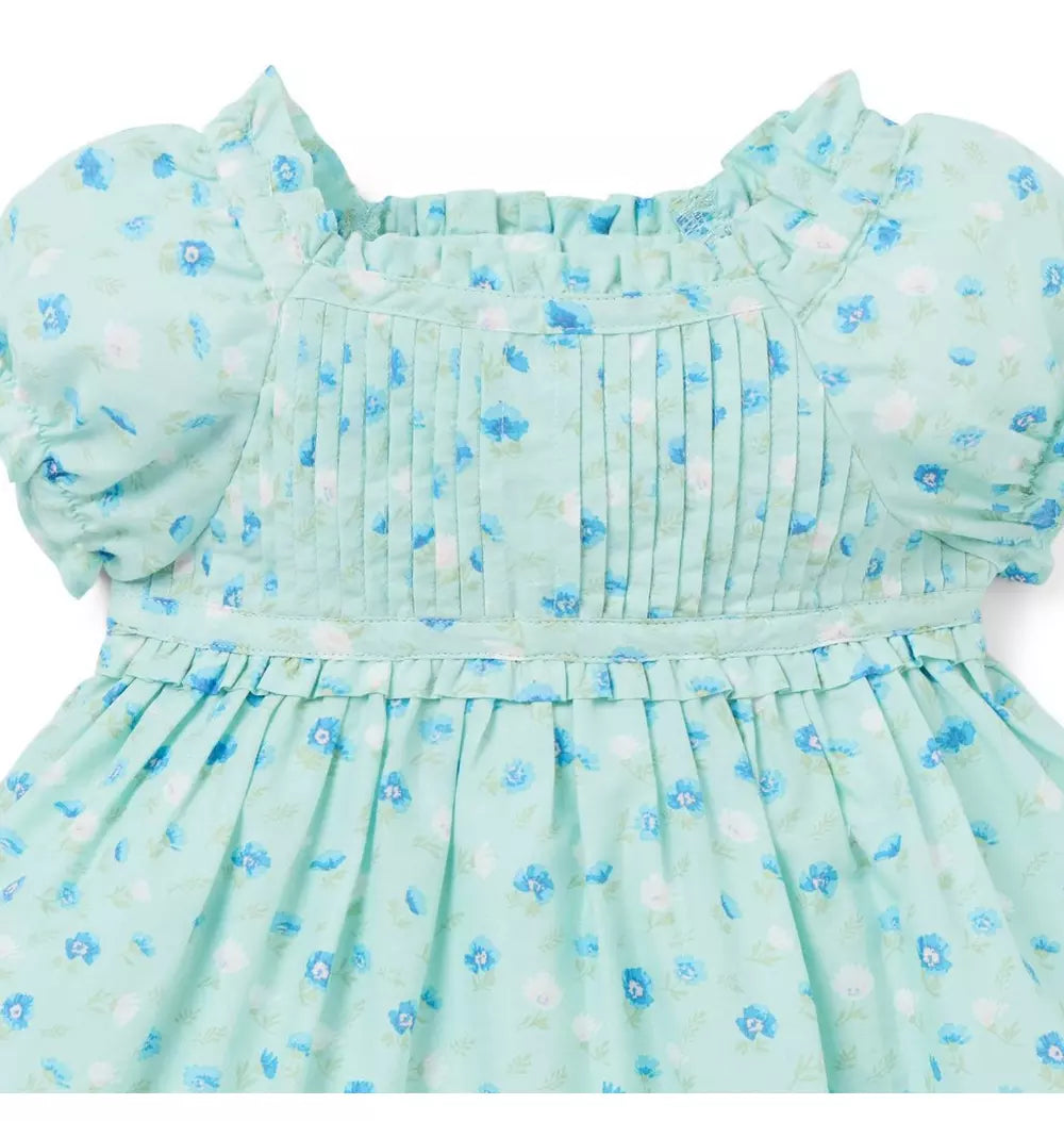 JANIE & JACK BEBE NIÑA VESTIDO BORDER FLORAL PUFF M/C BLUE