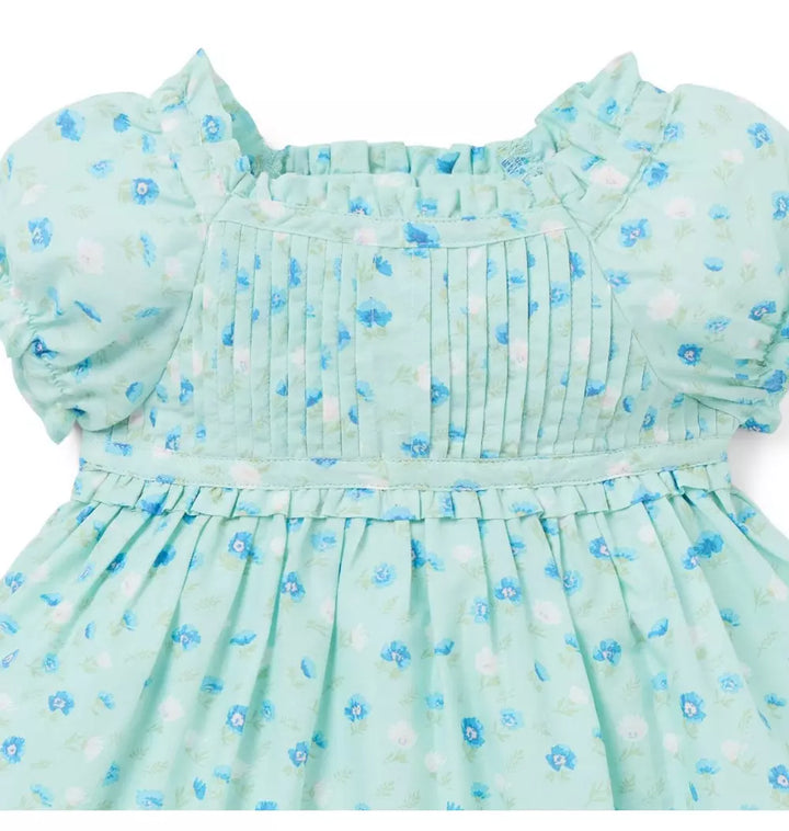 JANIE & JACK BEBE NIÑA VESTIDO BORDER FLORAL PUFF M/C BLUE