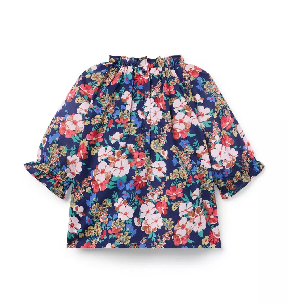 JANIE & JACK NIÑA BLUSA FLORAL RUFFLE SMOCKED M/L MULTICOLOR