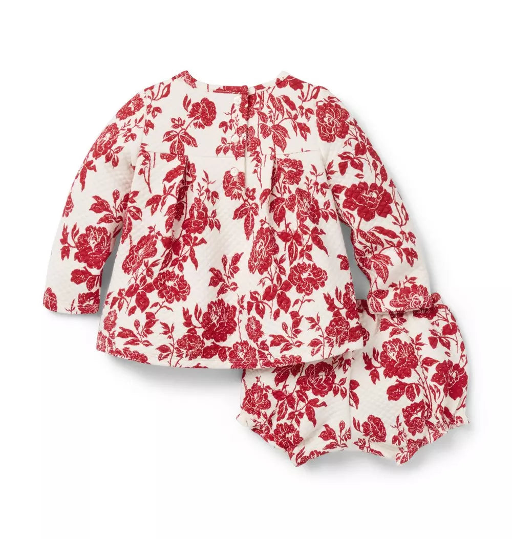 JANIE & JACK BEBE NIÑA CONJ. DE SHORT FLORAL BOW M/L RED