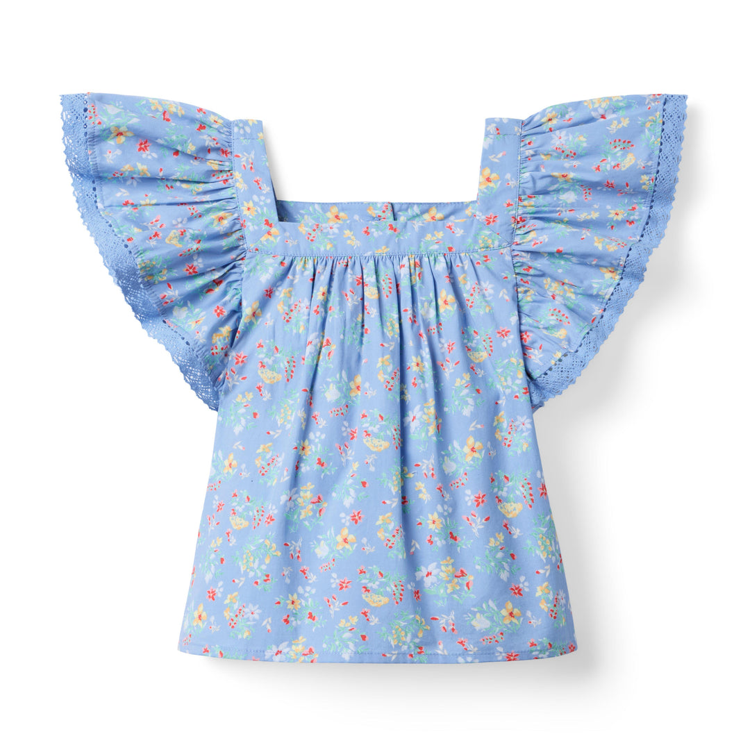 Janie &amp; Jack Blusa Floral Flutter Sleeve Blue para Niña