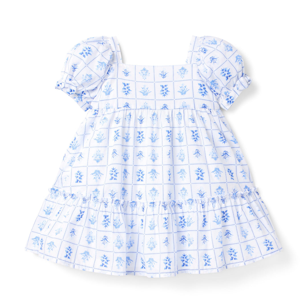 Janie &amp; Jack Vestido Flwr Tile Print Blue para Niña