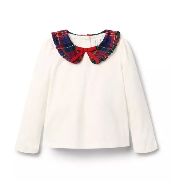 JANIE & JACK NIÑA BLUSA RUFFLE COLLAR M/L JET IVORY
