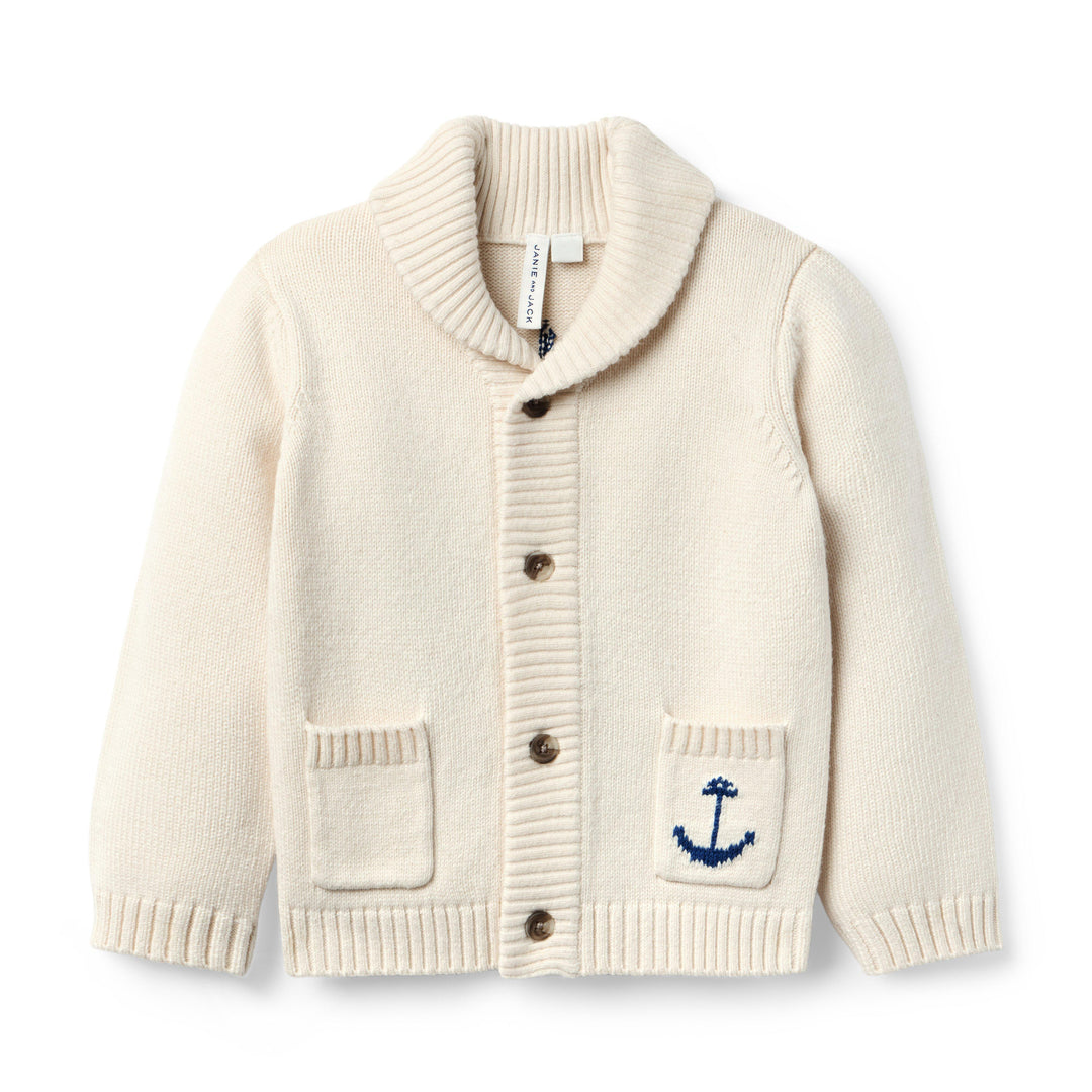 Janie &amp; Jack Cardigan Sailboat Ivory para Bebé Niña