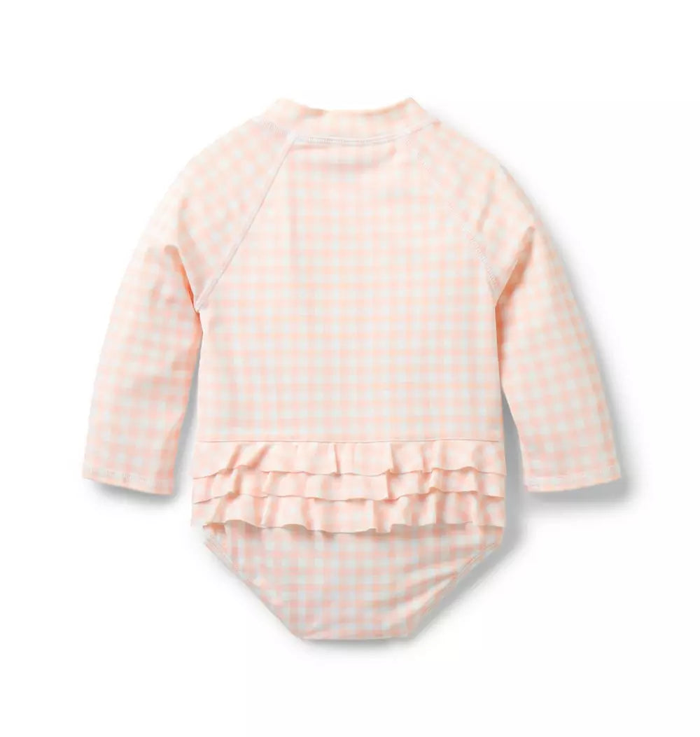 JANIE & JACK BEBE NIÑA VESTIDO DE BAÑO PINK GINGHAM RASHGUARD