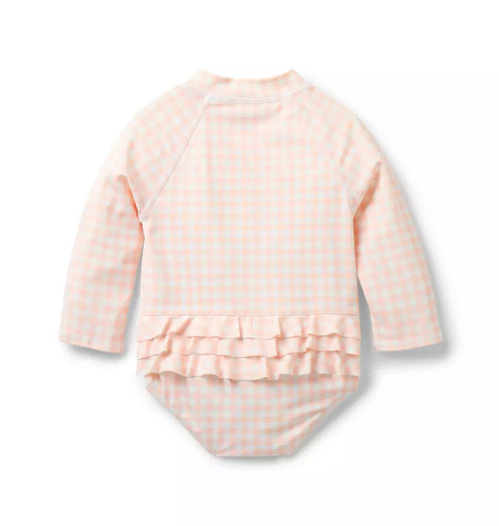 JANIE & JACK BEBE NIÑA VESTIDO DE BAÑO PINK GINGHAM RASHGUARD