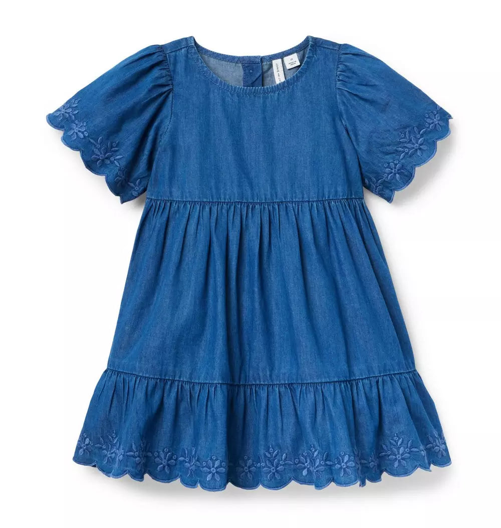 JANIE & JACK NIÑA VESTIDO EMBROIDERED FLORAL DENIM