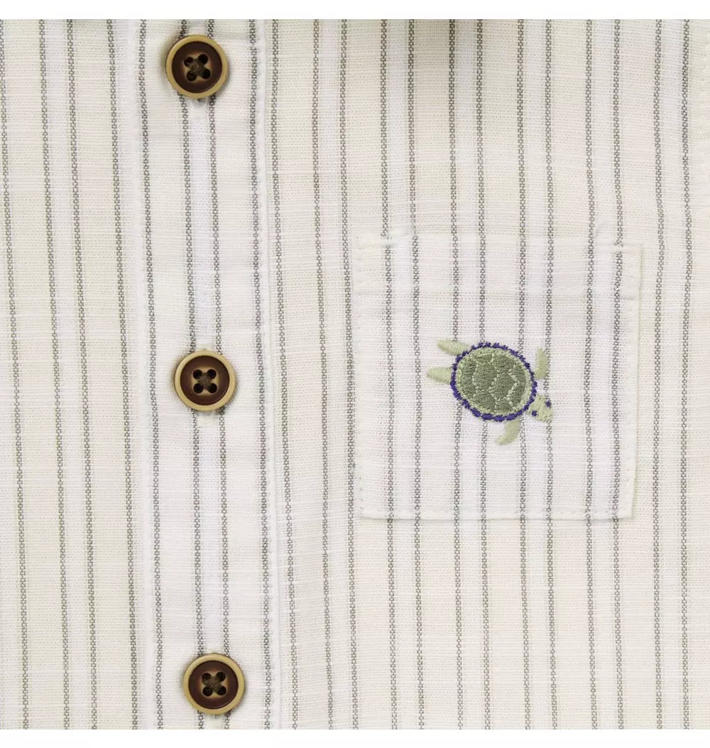 JANIE & JACK BEBE NIÑO ROMPER CREAM GREEN STRIPE TURTLE