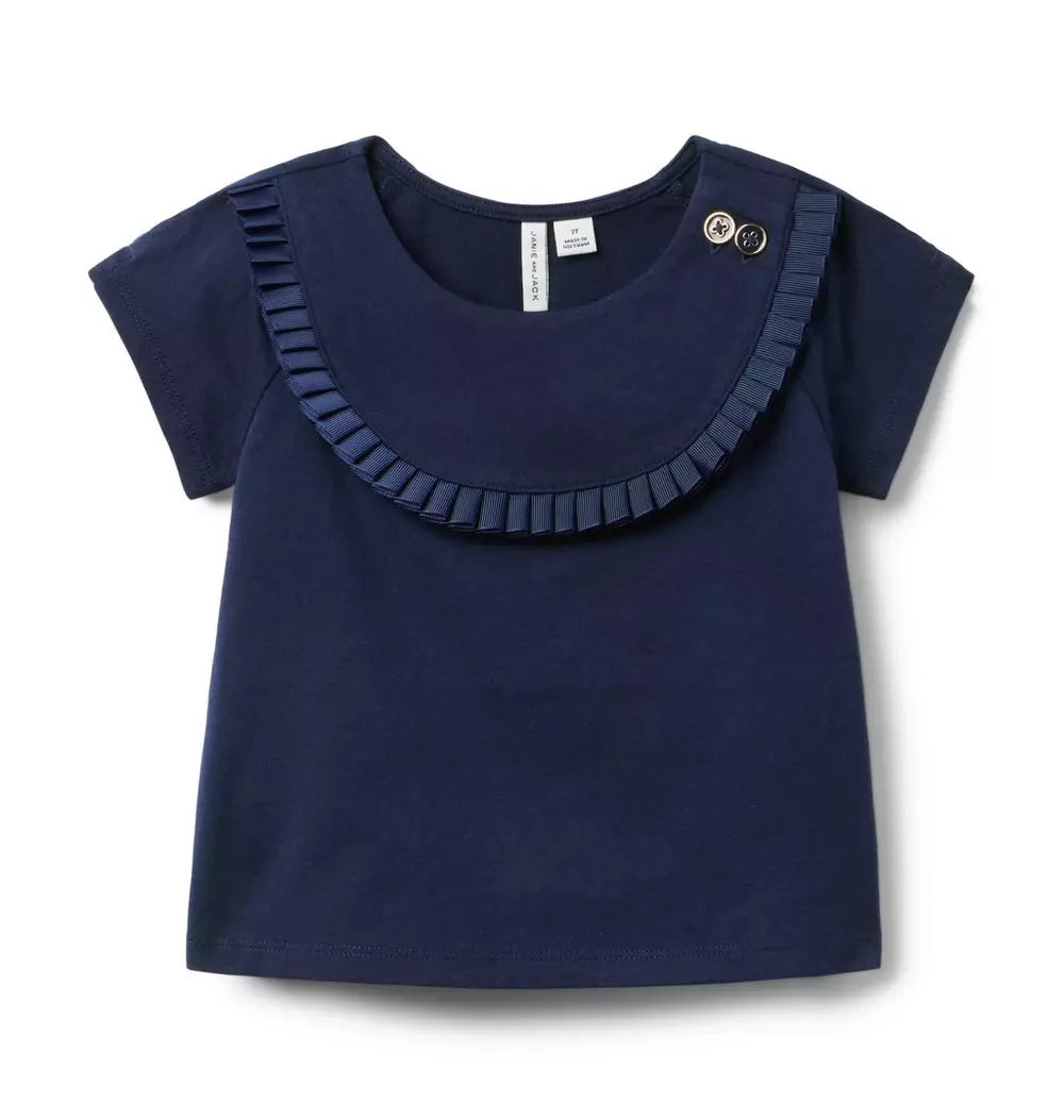 JANIE & JACK NIÑA BLUSA PLEAT YOKE TOP R1A NAVY