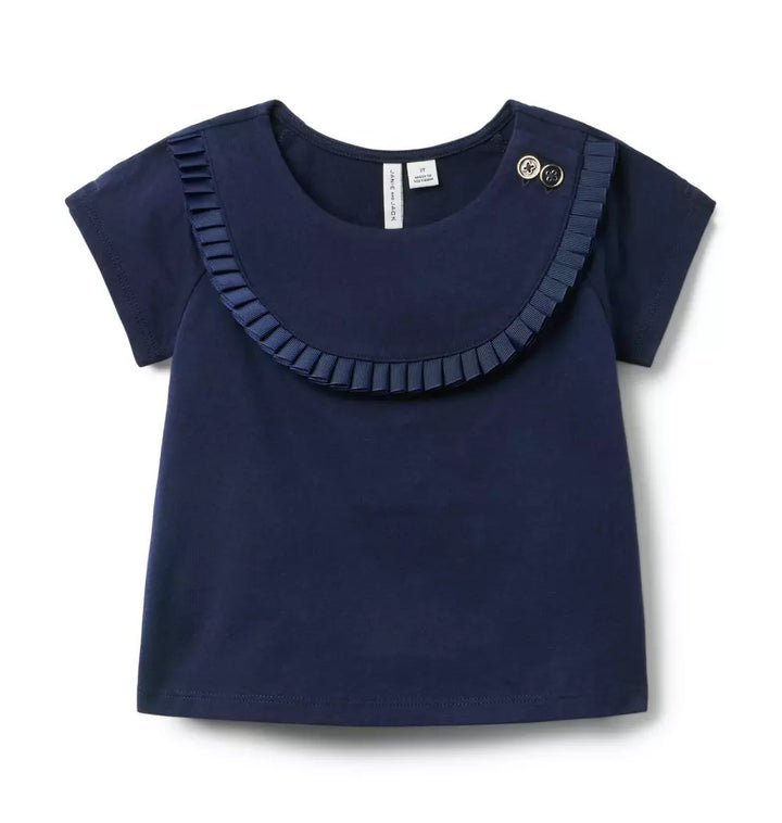 JANIE & JACK NIÑA BLUSA PLEAT YOKE TOP R1A NAVY