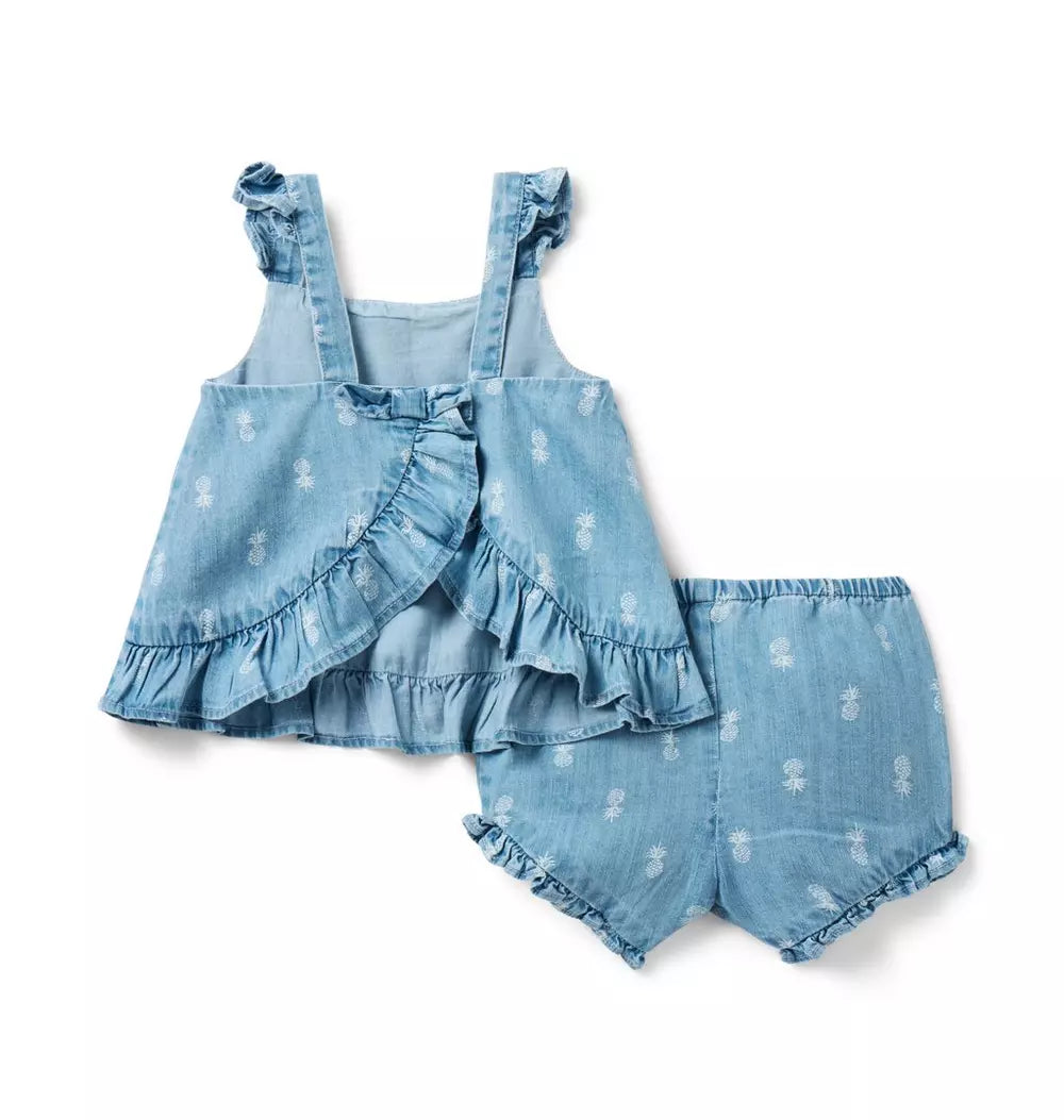 JANIE & JACK BEBE NIÑA CONJ. DE SHORT BLUE PINEAPPLE