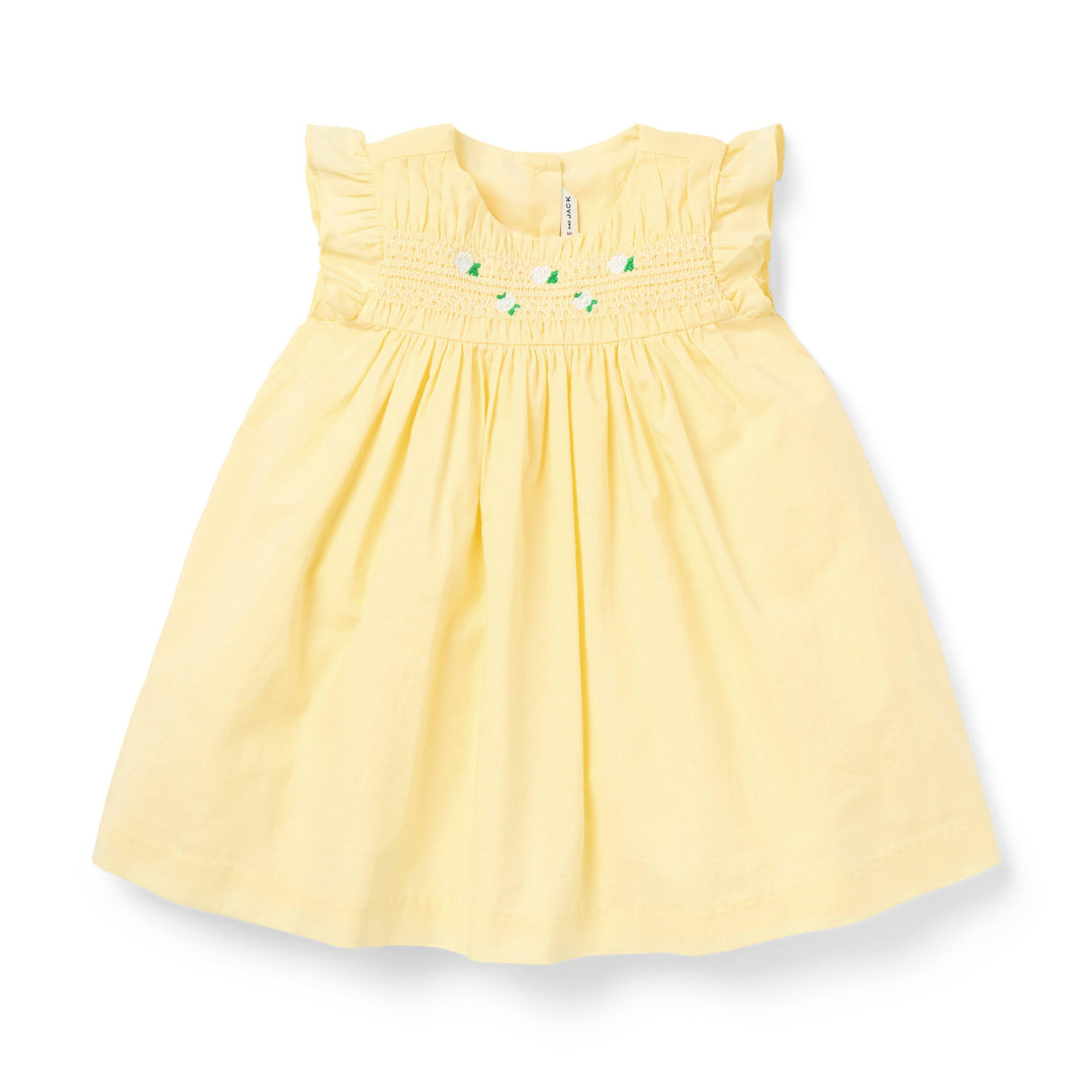 Janie &amp; Jack Vestido Smocked Floral Embrd Sl Yellow para Bebé Niña