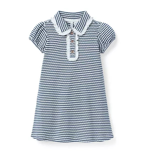 JANIE & JACK NIÑA VESTIDO TEXTURED STRIPED COLLAR NAVY BLUE
