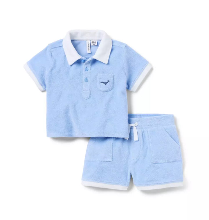 JANIE & JACK BEBE NIÑO CONJ. DE SHORT BLUE TERRY POLO