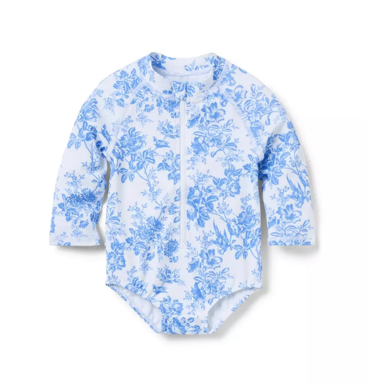 JANIE & JACK BEBE NIÑA VESTIDO DE BAÑO BLUE FLORAL RASHGUARD