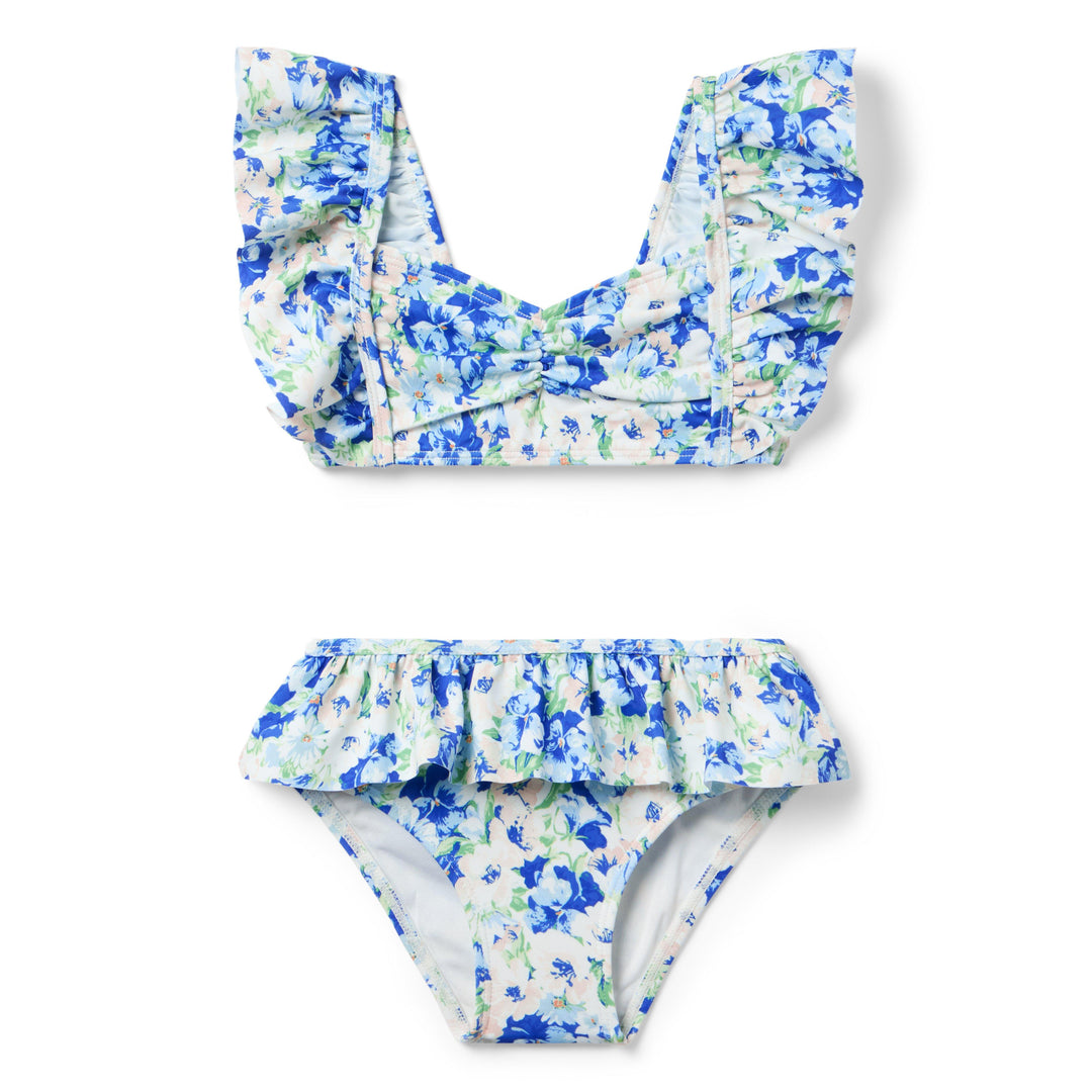 Janie &amp; Jack Vestido de Baño Floral Ruffl Blue para Niña