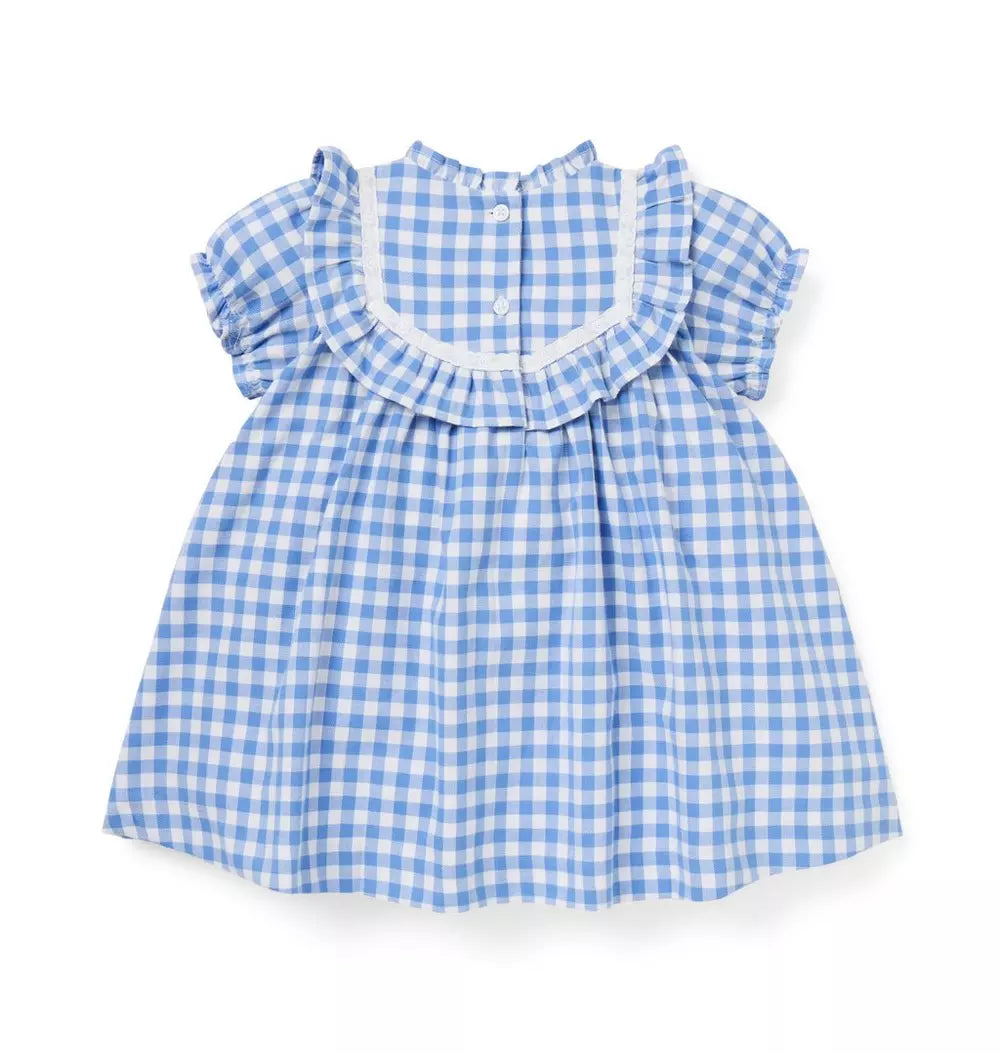 JANIE & JACK BEBE NIÑA VESTIDO GINGHAM RUFFLE M/C BLUE