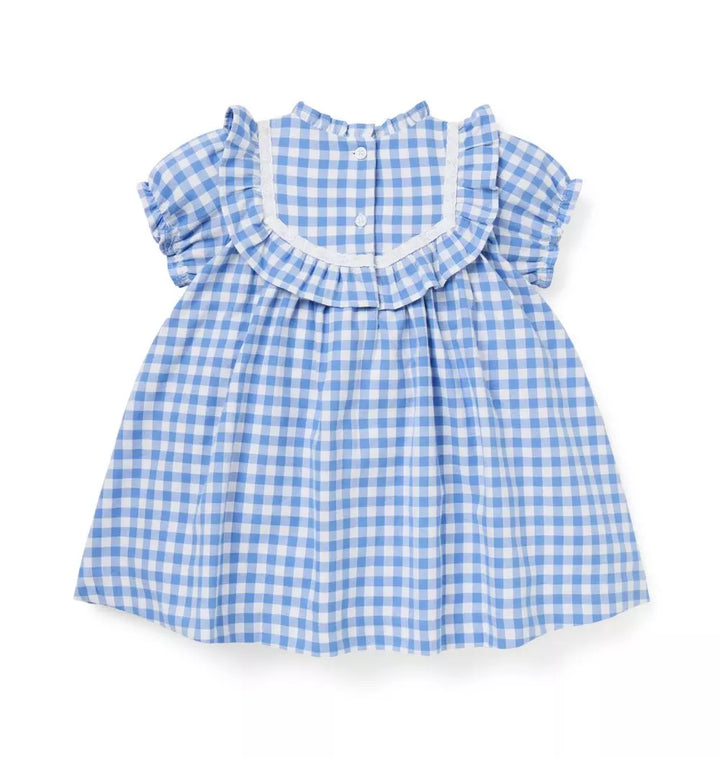 JANIE & JACK BEBE NIÑA VESTIDO GINGHAM RUFFLE M/C BLUE