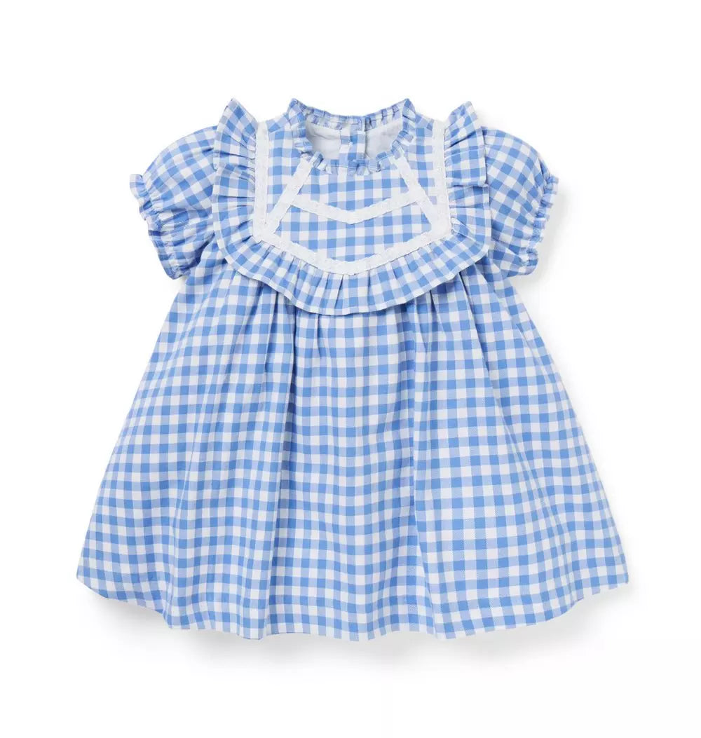 JANIE & JACK BEBE NIÑA VESTIDO GINGHAM RUFFLE M/C BLUE