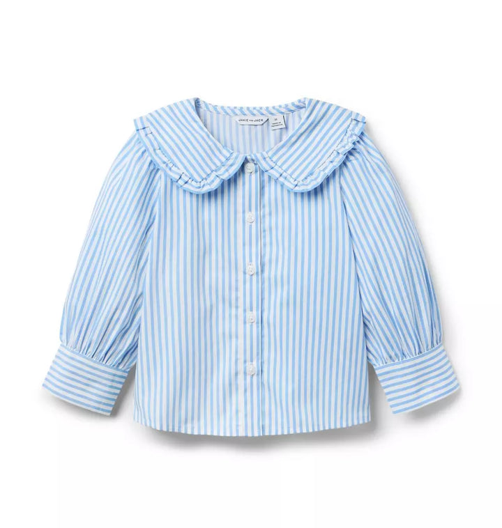 JANIE & JACK NIÑA CAMISA STRIPED RUFFLE COLLAR M/L BLUE