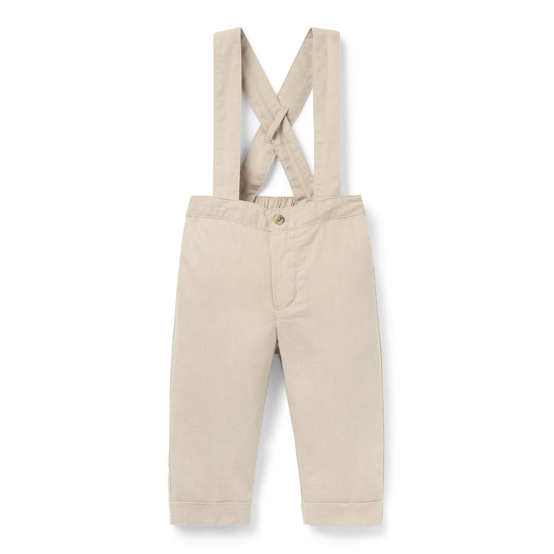 Janie &amp; Jack Pantalon Linen Suspender Khaki para Bebé Niña