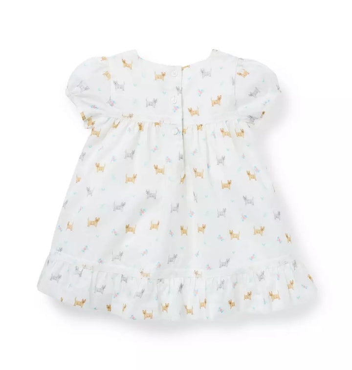 JANIE & JACK BEBE NIÑA VESTIDO DOGS RUFFLE COLLAR M/C WHITE