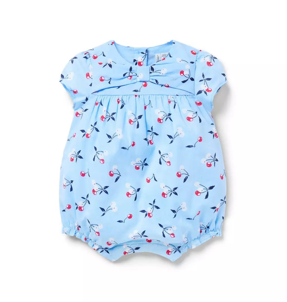 JANIE & JACK BEBE NIÑA ROMPER CHERRY BOW BLUE