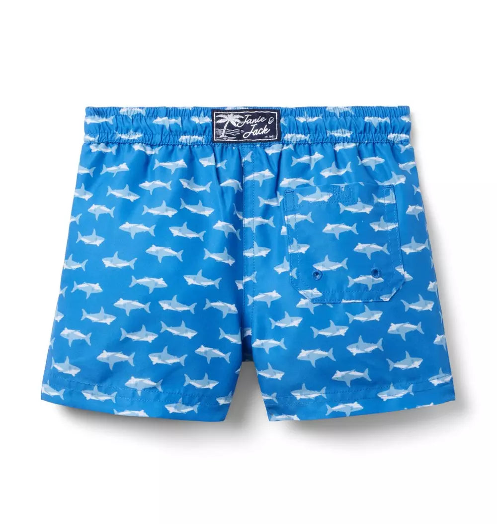 JANIE & JACK NIÑO SHORT VEST. BAÑO SHARK PRINT BLUE