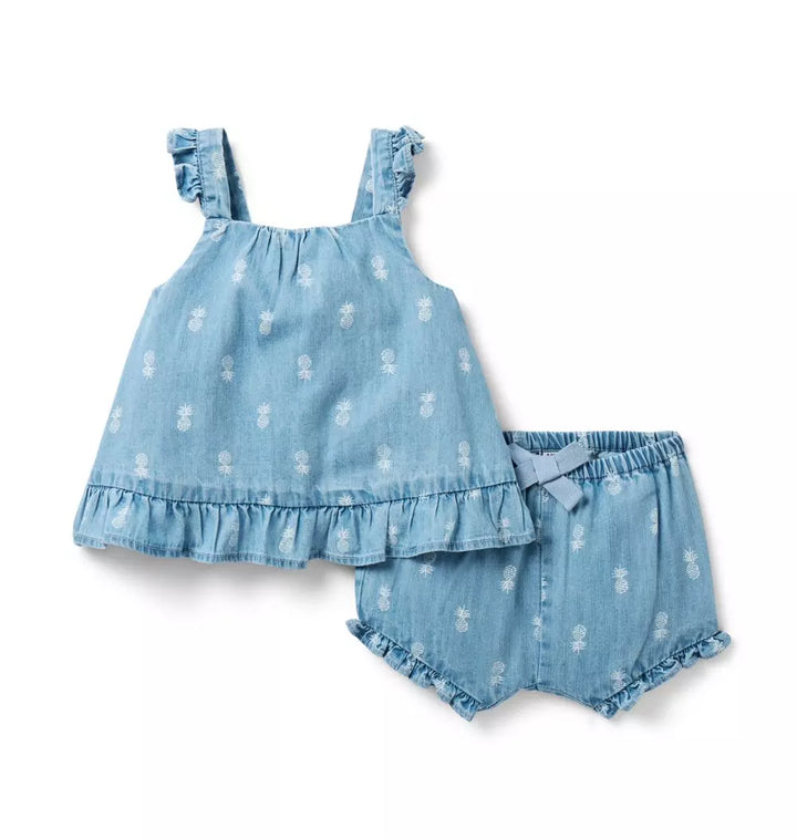 JANIE & JACK BEBE NIÑA CONJ. DE SHORT BLUE PINEAPPLE