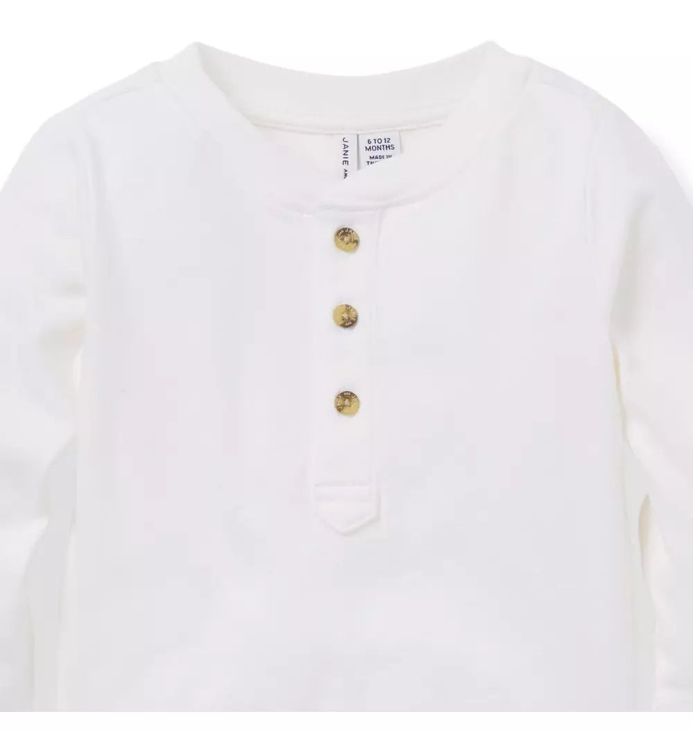 JANIE & JACK BEBE NIÑO BODY BRUSHED HENLEY M/L IVORY