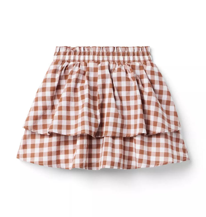 JANIE & JACK NIÑA FALDA GINGHAM COCOA BUTTER