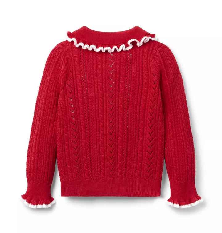 JANIE & JACK NIÑA CAMISA CABLE KNIT COLLARED CARDIGAN M/L