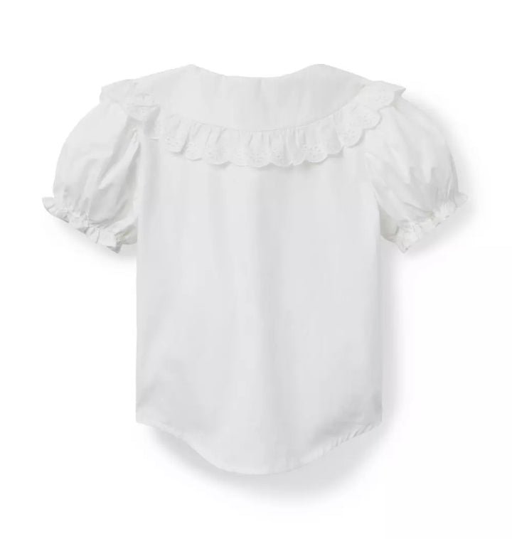 JANIE & JACK NIÑA CAMISA LACE TRIM COLLAR M/C WHITE